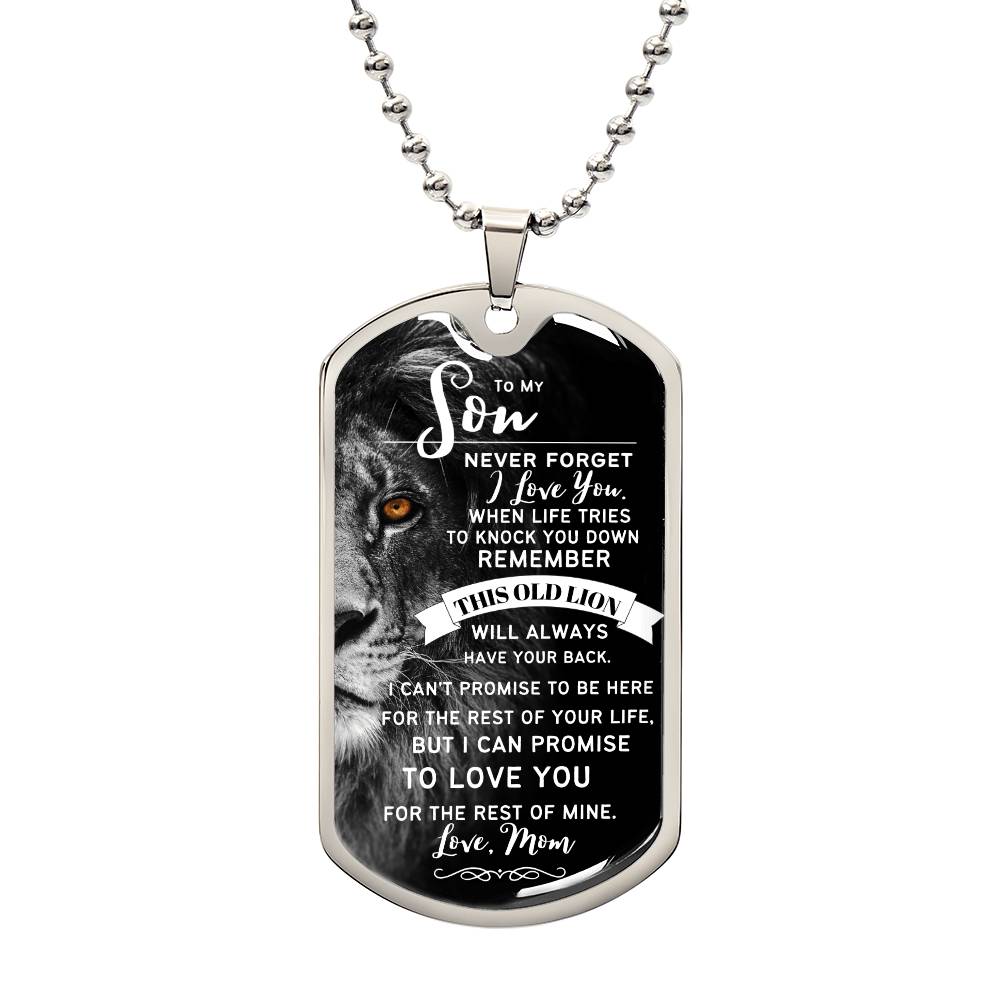 To My Son From Mom (Larger Lion) - Dog Tag Necklace