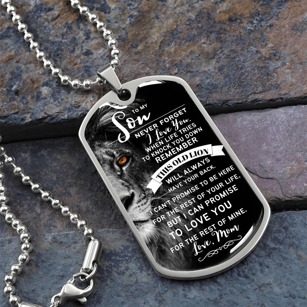 To My Son From Mom (Larger Lion) - Dog Tag Necklace