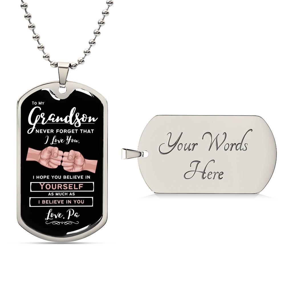 To My Grandson, From Pa (Fist Bump) - Dog Tag Necklace