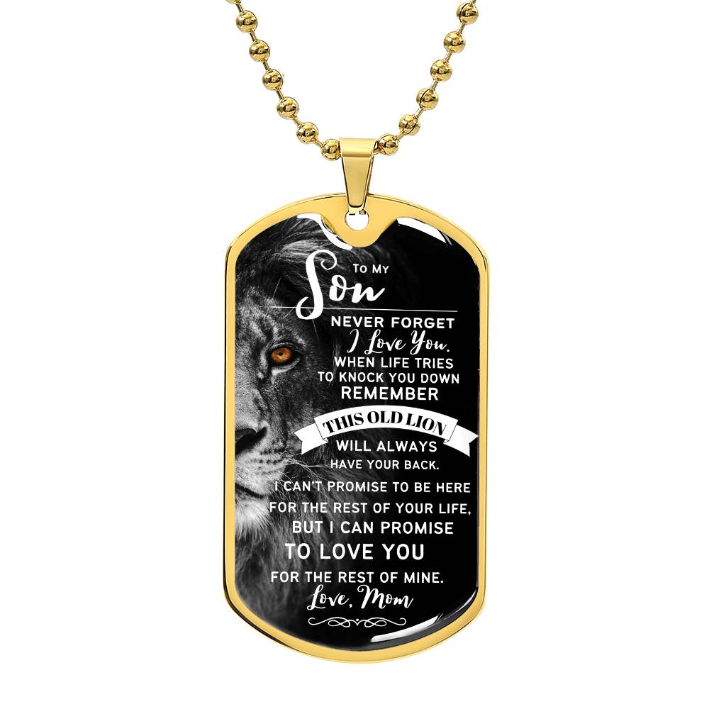 To My Son From Mom (Larger Lion) - Dog Tag Necklace