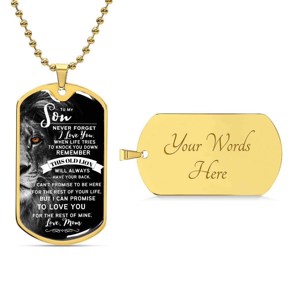 To My Son From Mom (Larger Lion) - Dog Tag Necklace