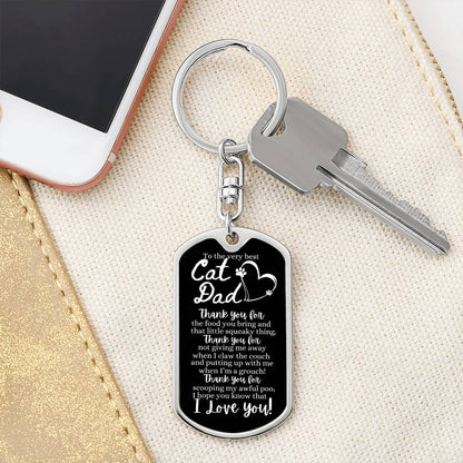 To the Very Best Cat Dad - Dog Tag Swivel Keychain