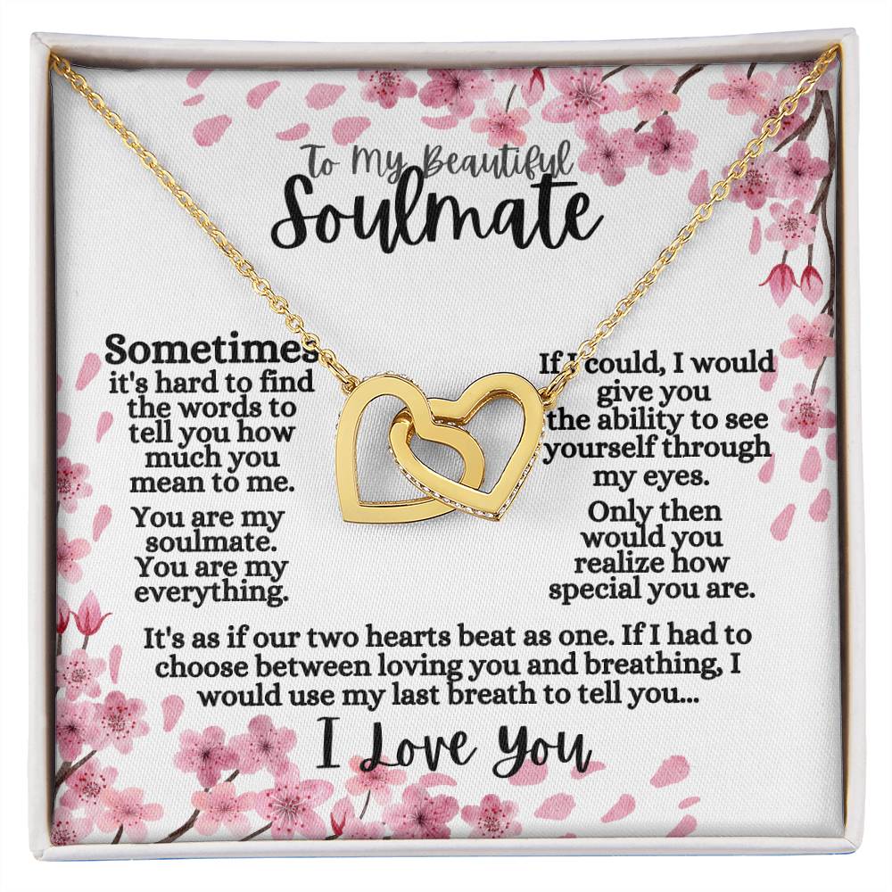 To My Beautiful Soulmate (Cherry Blossum) - Interlocking Hearts Necklace