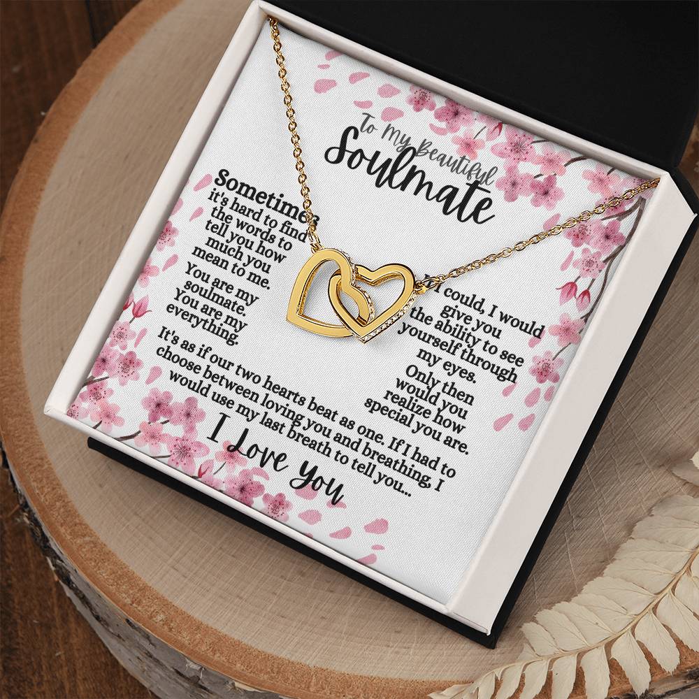 To My Beautiful Soulmate (Cherry Blossum) - Interlocking Hearts Necklace