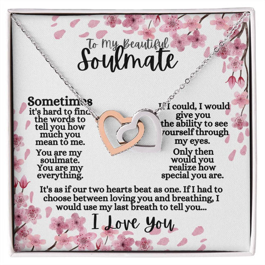 To My Beautiful Soulmate (Cherry Blossum) - Interlocking Hearts Necklace