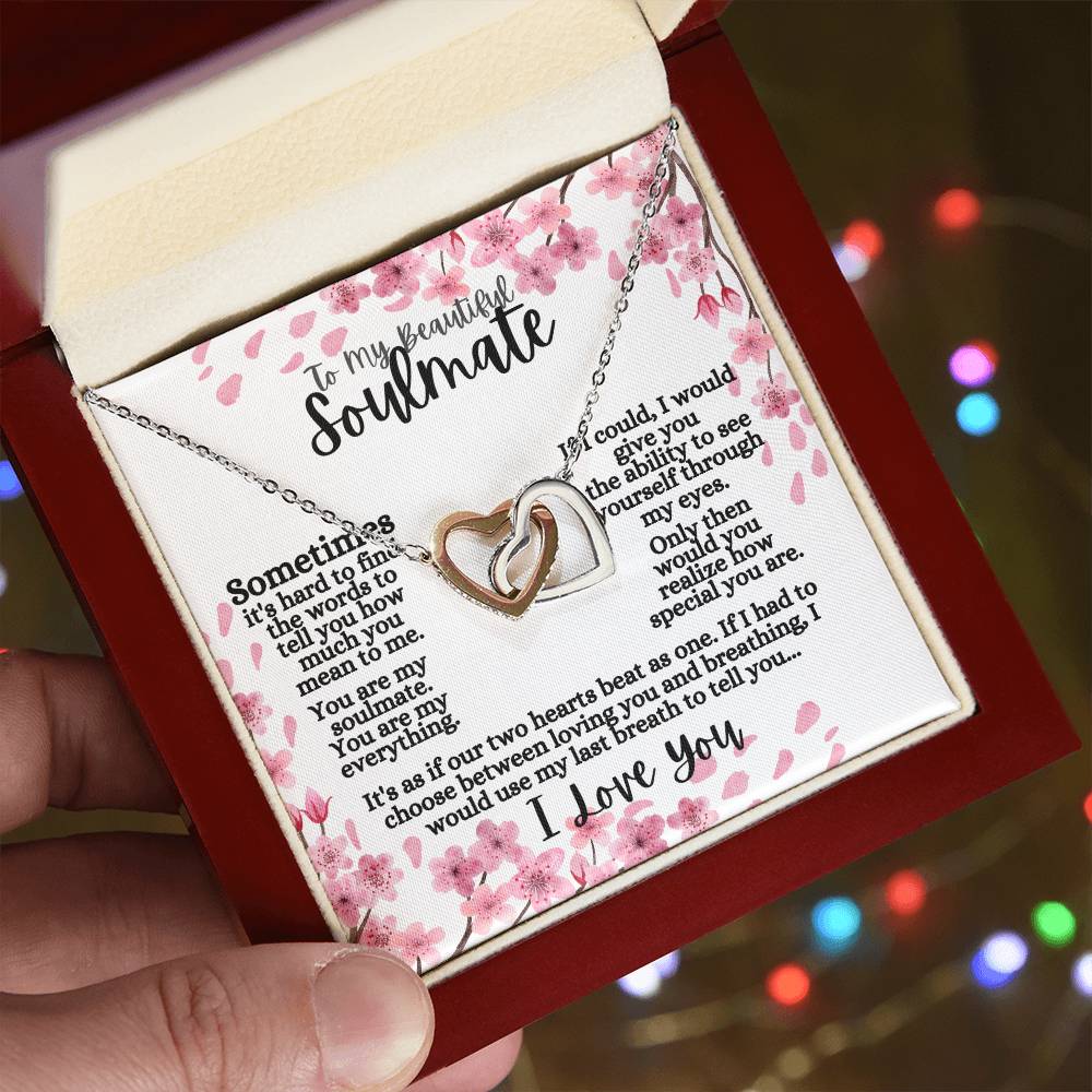 To My Beautiful Soulmate (Cherry Blossum) - Interlocking Hearts Necklace