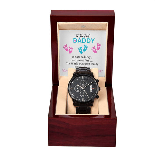 New Daddy / Father to Be (triplets :  2 girls /1 boy ) - Black Chronograph Watch