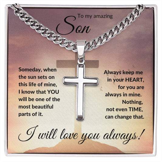 To My Amazing Son  (Easter) - Cuban Chain with  Cross Necklace