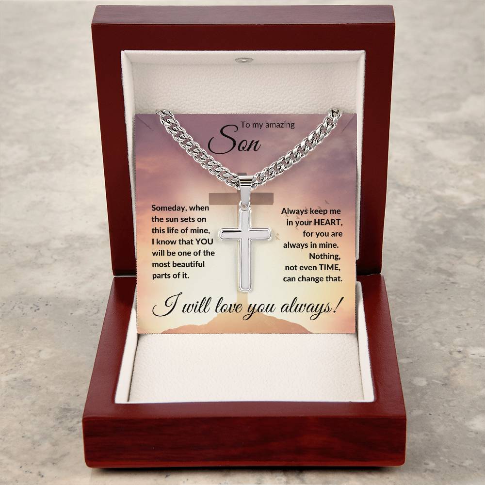 To My Amazing Son  (Easter) - Cuban Chain with  Cross Necklace