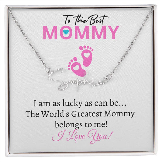 New Mommy (Pink Card) / Mother's Day - Customized Name Necklace Script
