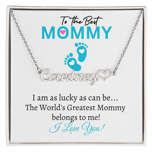 New Mommy (Blue Card) / Mother's Day - Customized Name Necklace with Heart