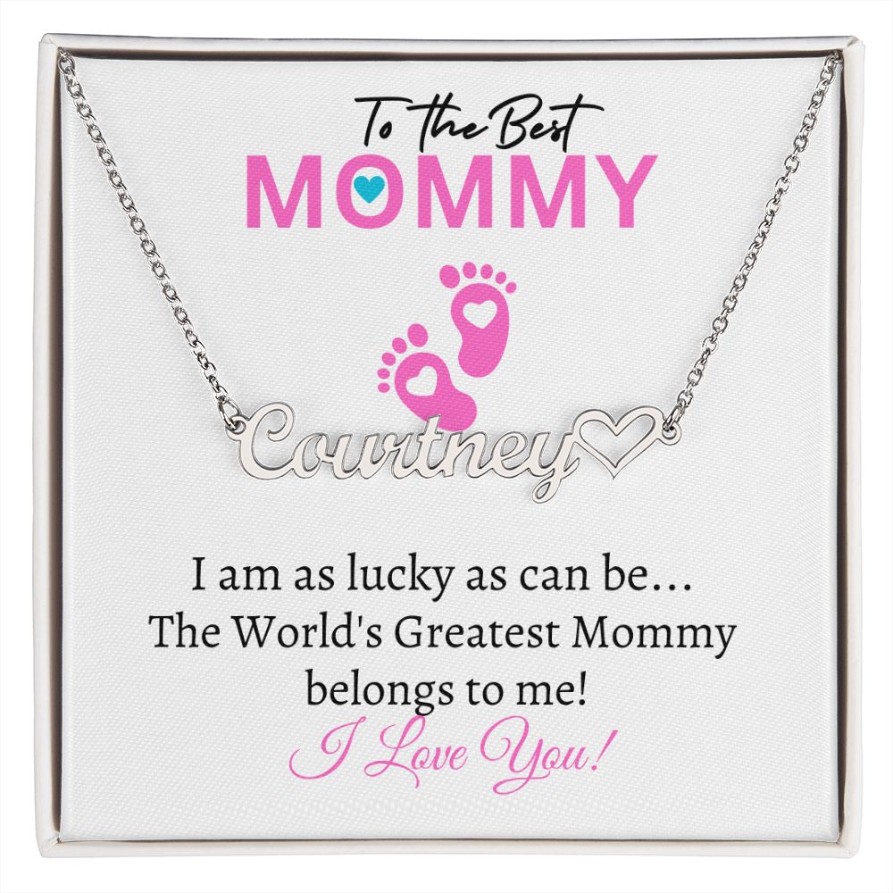 New Mommy (Pink Card) / Mother's Day - Customized Name Necklace with Heart