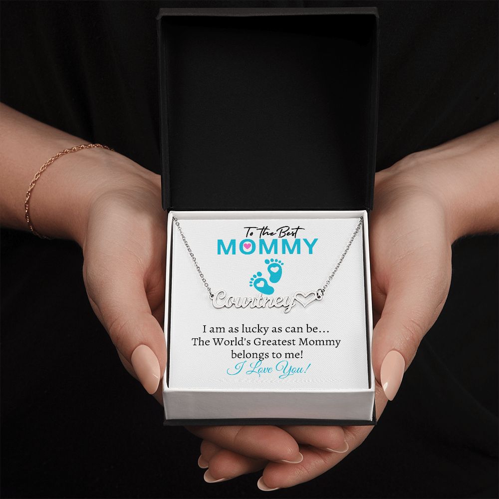 New Mommy (Blue Card) / Mother's Day - Customized Name Necklace with Heart