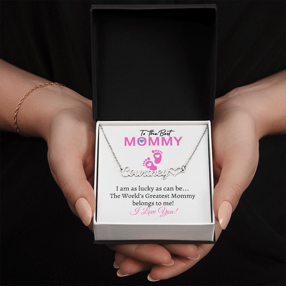 New Mommy (Pink Card) / Mother's Day - Customized Name Necklace with Heart