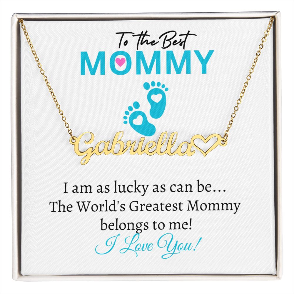 New Mommy (Blue Card) / Mother's Day - Customized Name Necklace with Heart