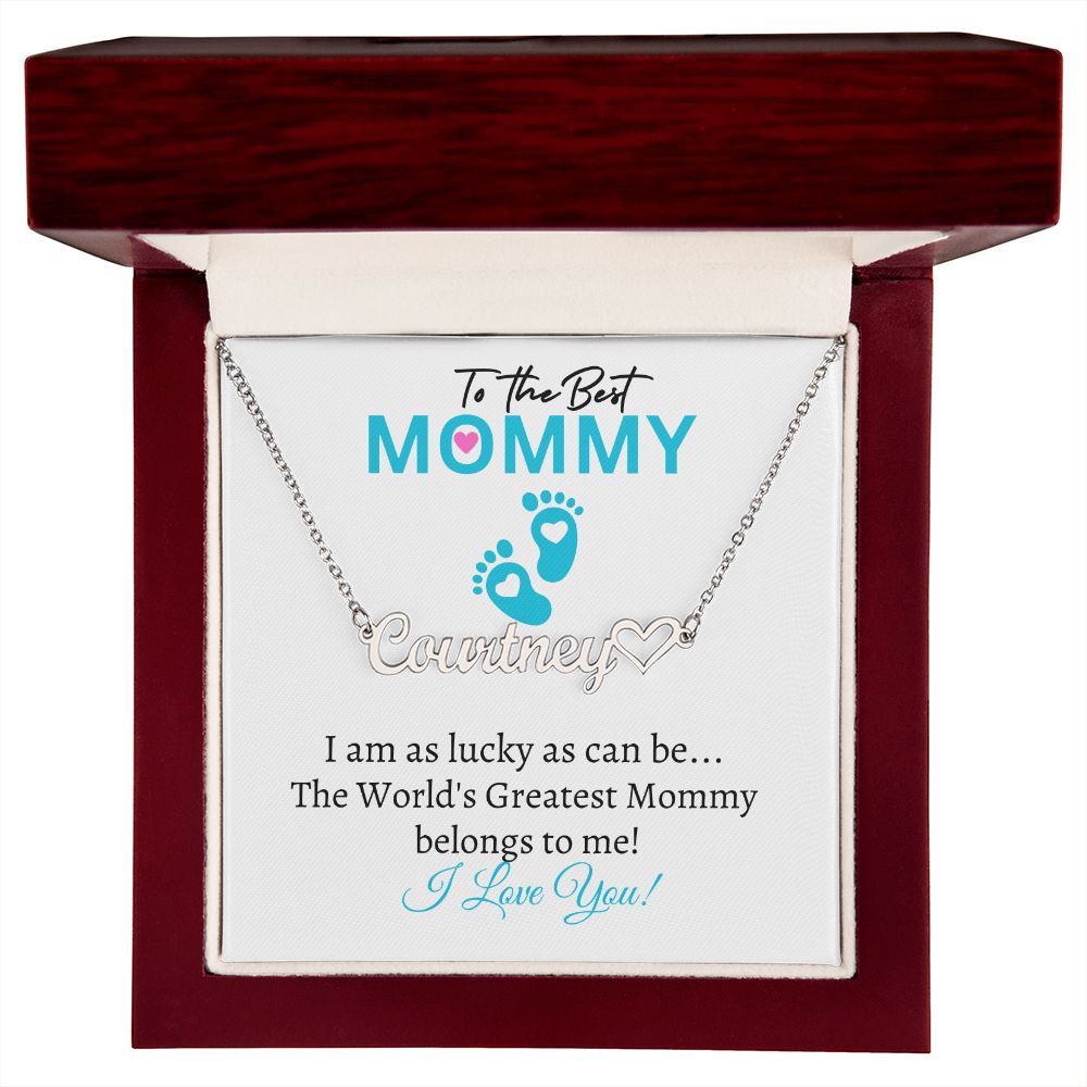 New Mommy (Blue Card) / Mother's Day - Customized Name Necklace with Heart