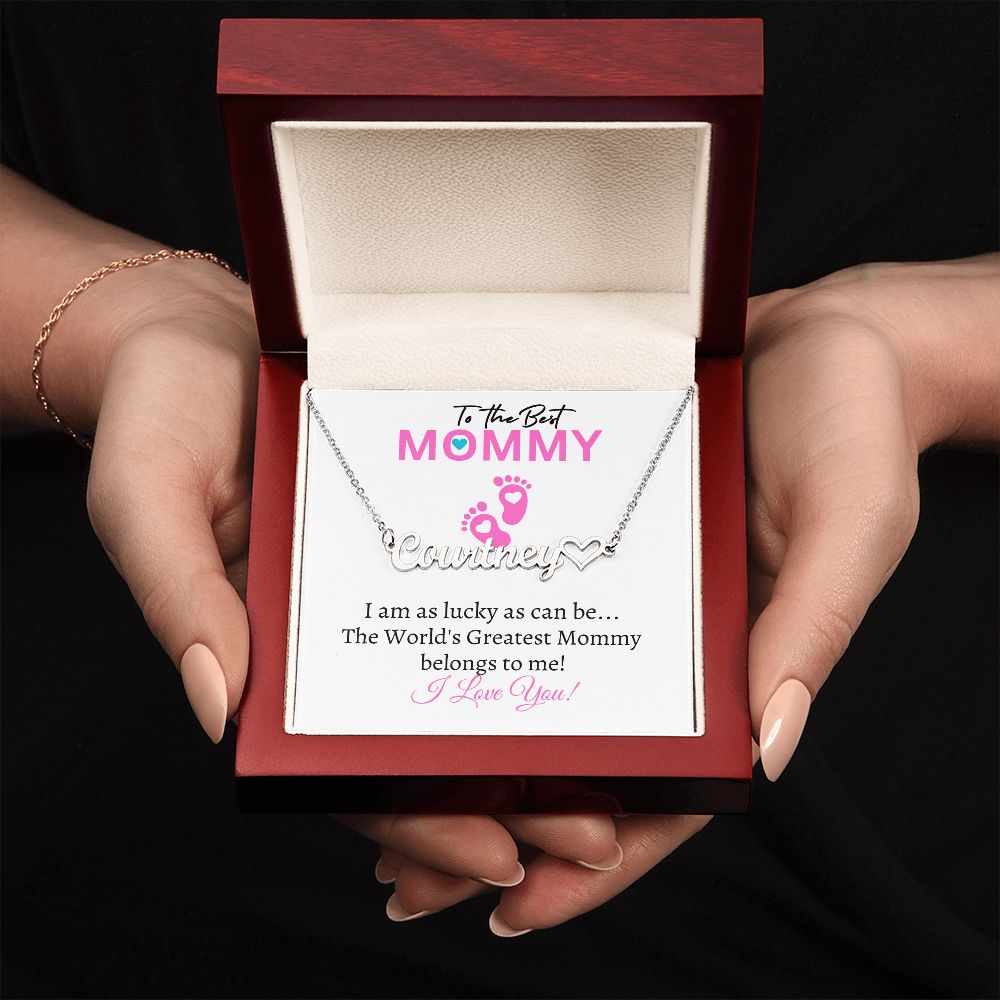 New Mommy (Pink Card) / Mother's Day - Customized Name Necklace with Heart