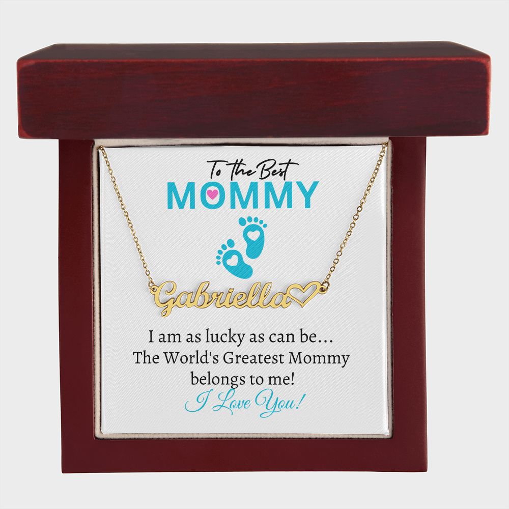 New Mommy (Blue Card) / Mother's Day - Customized Name Necklace with Heart