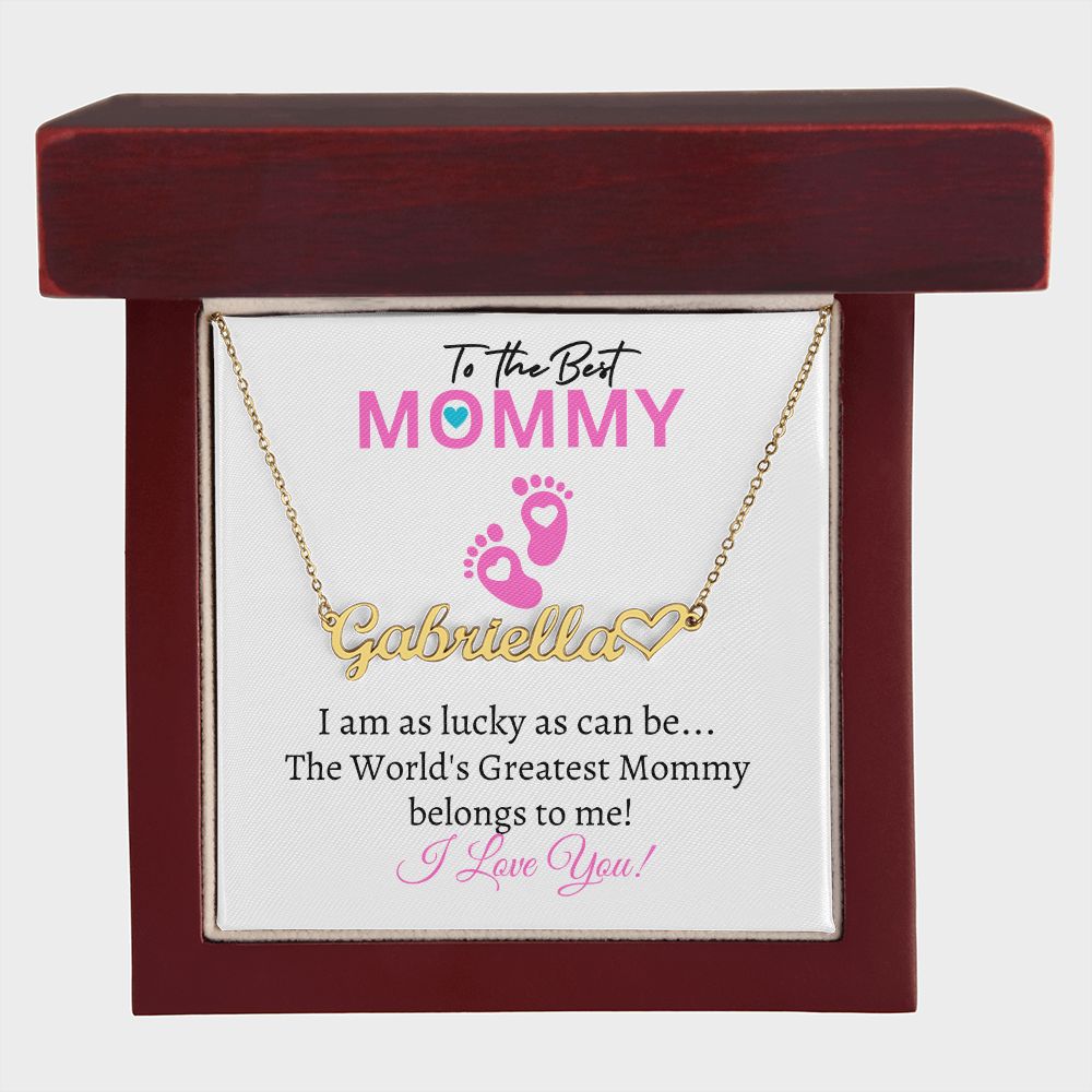 New Mommy (Pink Card) / Mother's Day - Customized Name Necklace with Heart