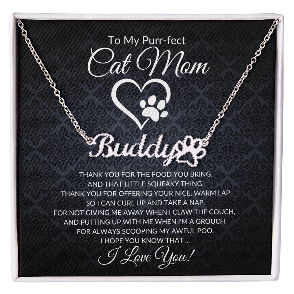 To My Purr-fect Cat Mom (Black Card) - Paw Print Name Necklace