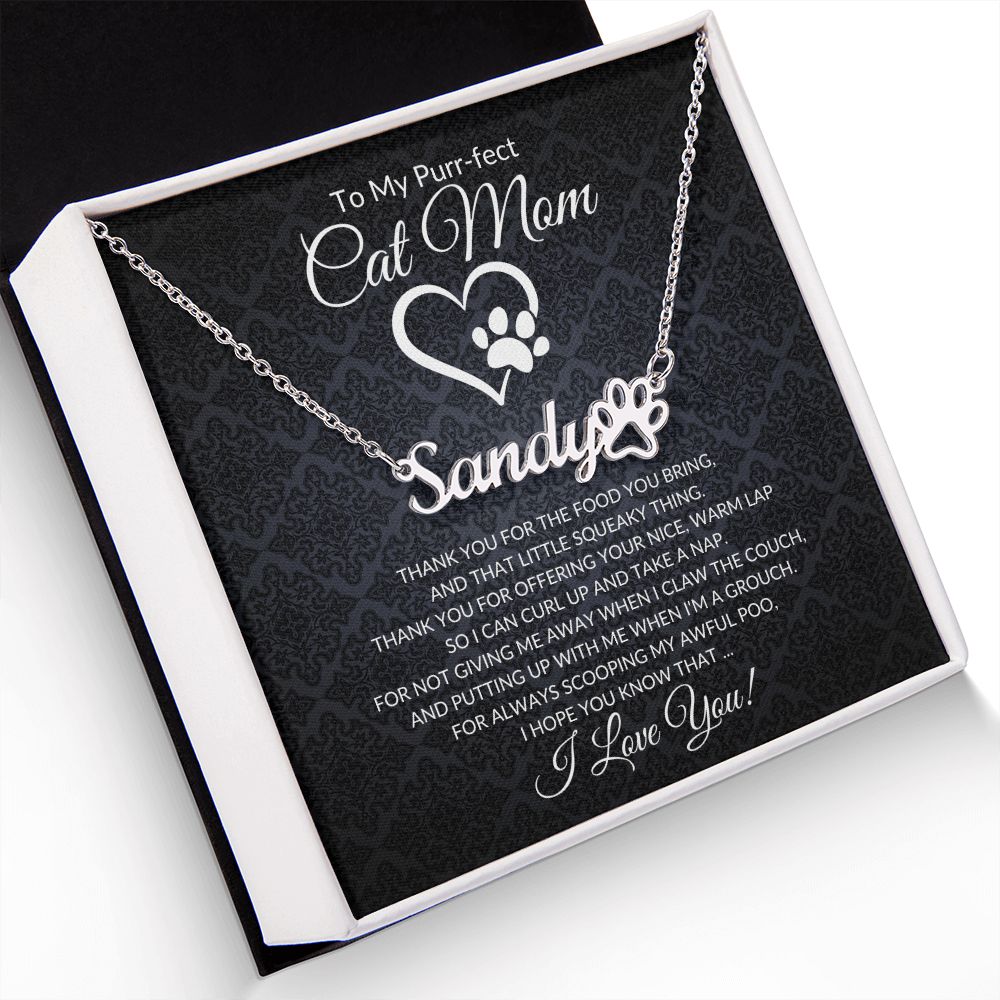 To My Purr-fect Cat Mom (Black Card) - Paw Print Name Necklace