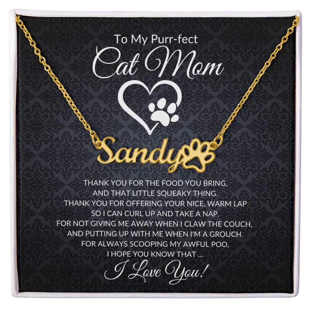 To My Purr-fect Cat Mom (Black Card) - Paw Print Name Necklace