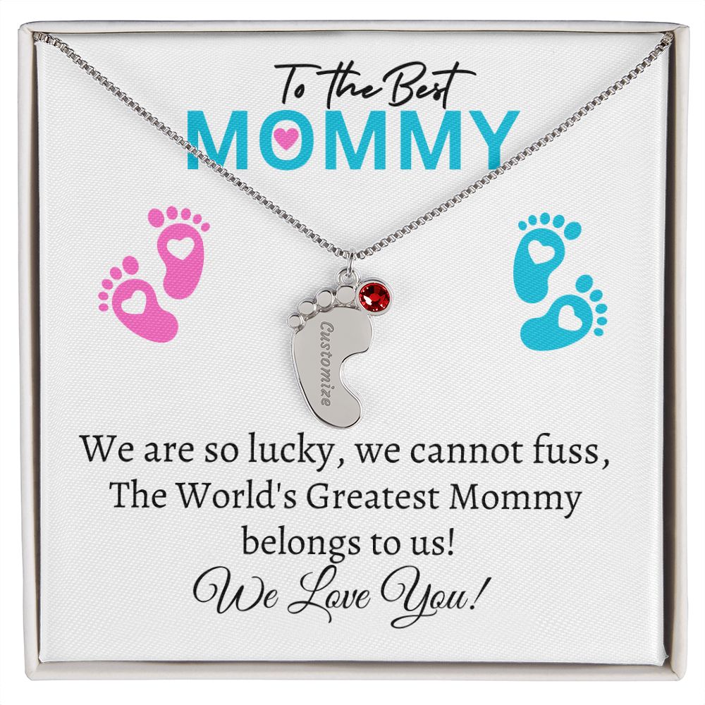 To Our Mommy - We love you ( New Mommy/ Boy / Girl Twins / Triplets/ Quads Card) - Baby Feet Necklace