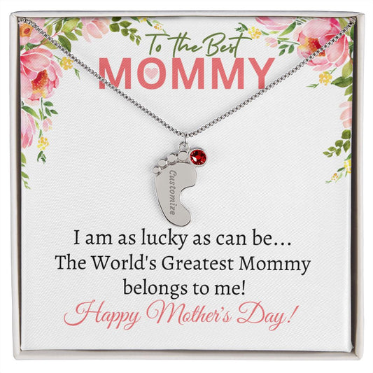 To My Mommy (Lucky White Card) - Customized Baby Feet Necklace