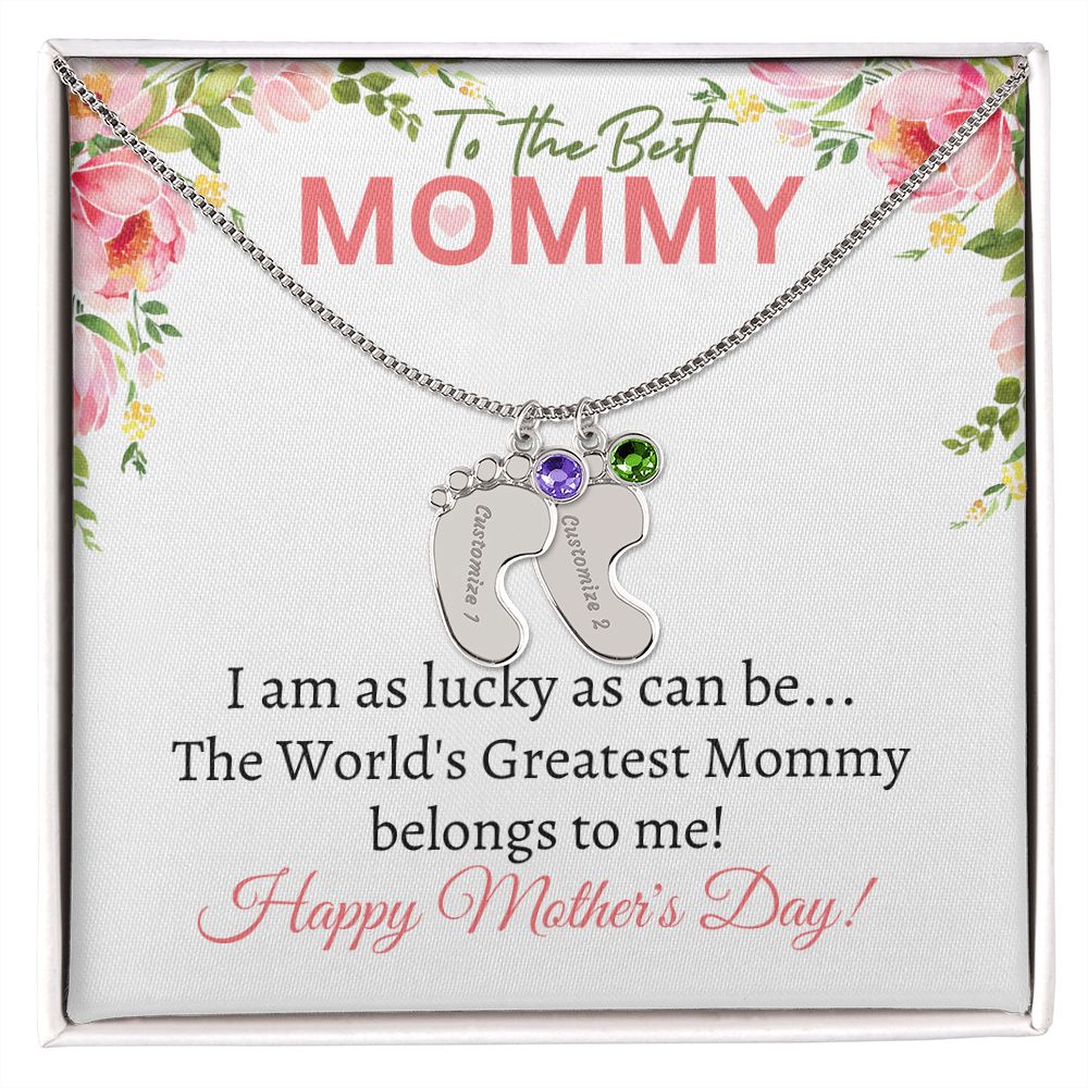 To My Mommy (Lucky White Card) - Customized Baby Feet Necklace