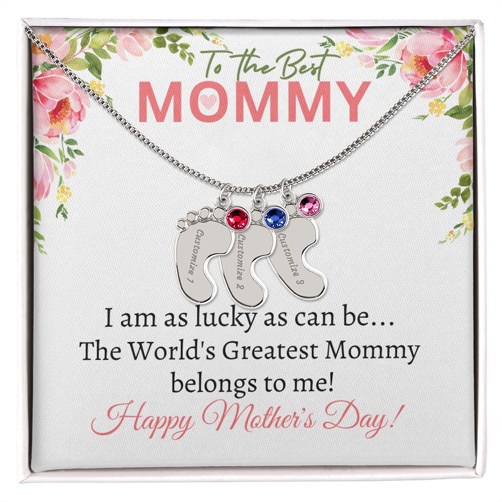 To My Mommy (Lucky White Card) - Customized Baby Feet Necklace