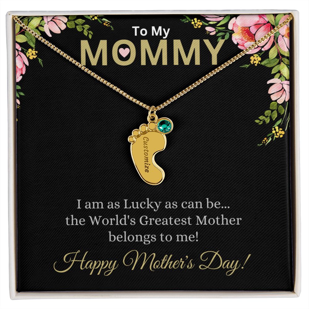 To My Mommy (Lucky Black Card) - Customized Baby Feet Necklace