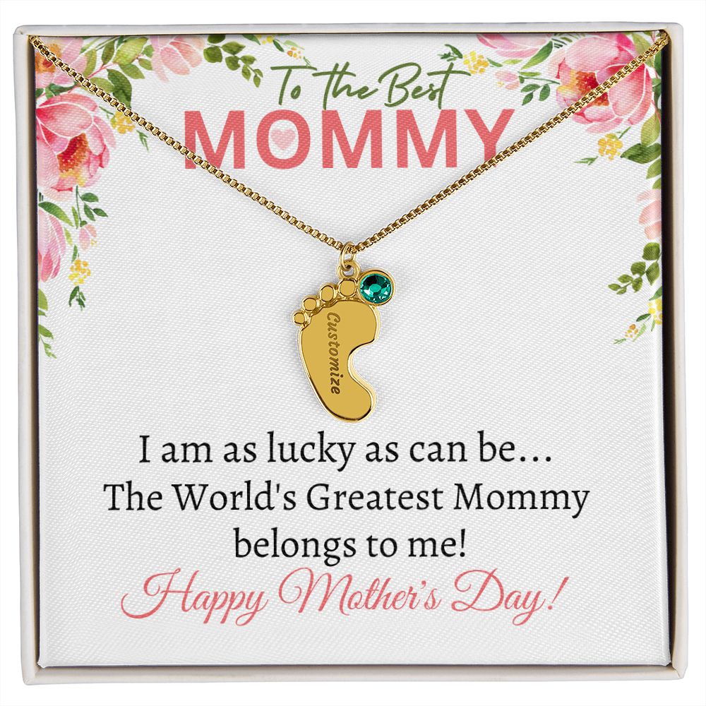 To My Mommy (Lucky White Card) - Customized Baby Feet Necklace