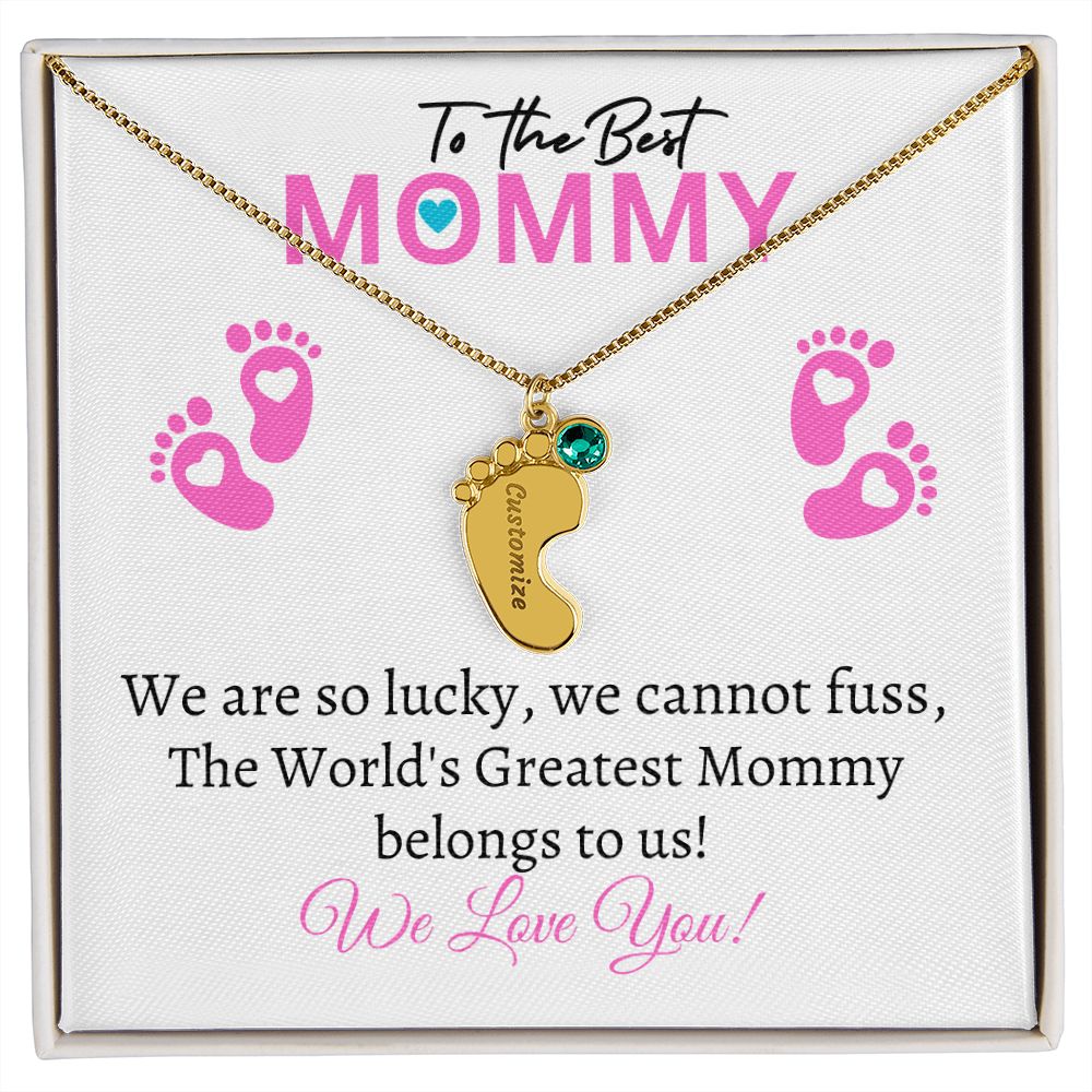 To Our Mommy - We love you (New Mommy / Girl Twins / Triplets/ Quads Card) - Baby Feet Necklace