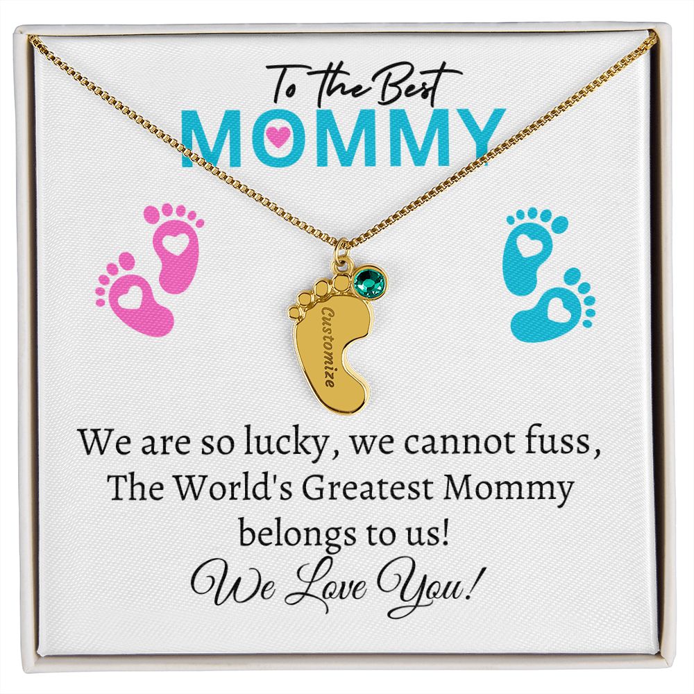 To Our Mommy - We love you ( New Mommy/ Boy / Girl Twins / Triplets/ Quads Card) - Baby Feet Necklace