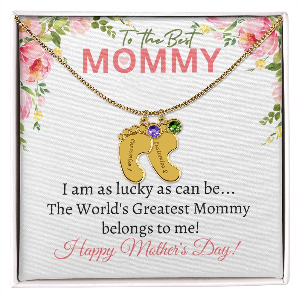 To My Mommy (Lucky White Card) - Customized Baby Feet Necklace