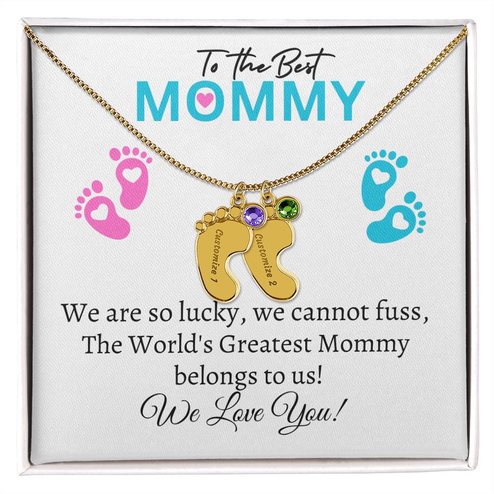 To Our Mommy - We love you ( New Mommy/ Boy / Girl Twins / Triplets/ Quads Card) - Baby Feet Necklace