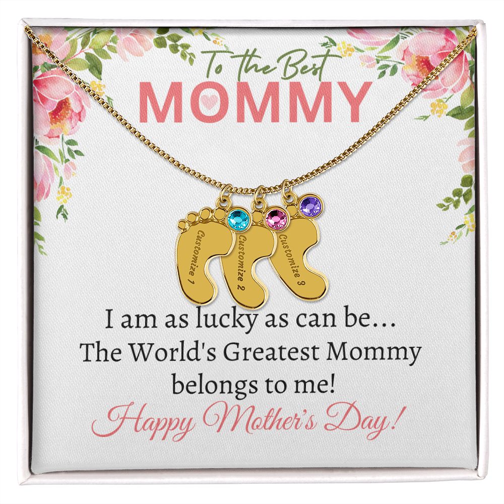 To My Mommy (Lucky White Card) - Customized Baby Feet Necklace