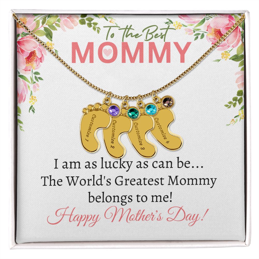 To My Mommy (Lucky White Card) - Customized Baby Feet Necklace