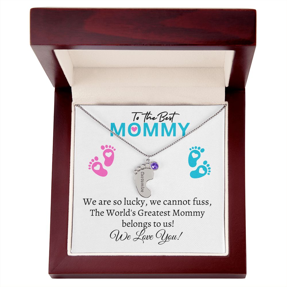 To Our Mommy - We love you ( New Mommy/ Boy / Girl Twins / Triplets/ Quads Card) - Baby Feet Necklace