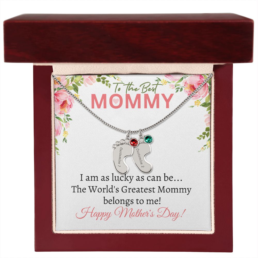 To My Mommy (Lucky White Card) - Customized Baby Feet Necklace