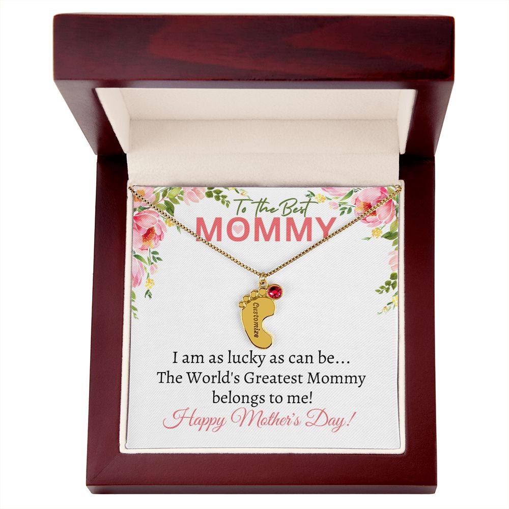 To My Mommy (Lucky White Card) - Customized Baby Feet Necklace