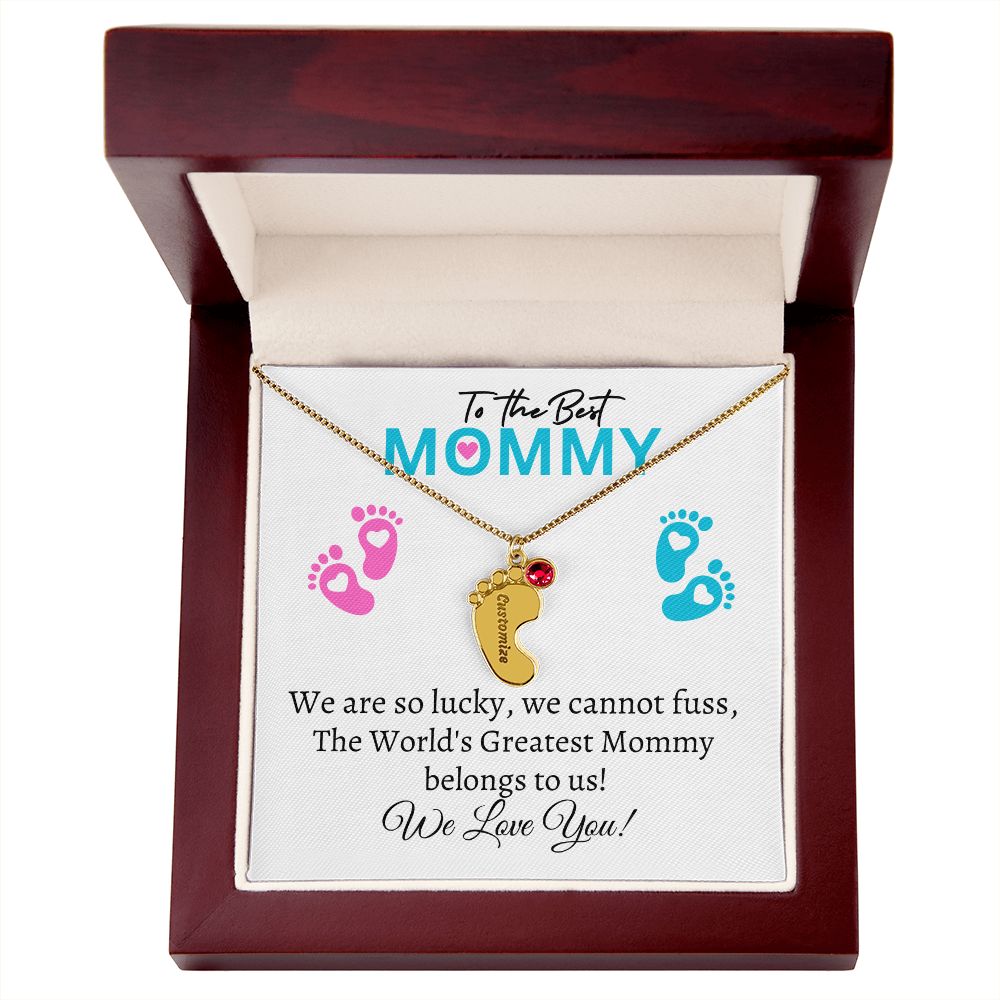 To Our Mommy - We love you ( New Mommy/ Boy / Girl Twins / Triplets/ Quads Card) - Baby Feet Necklace