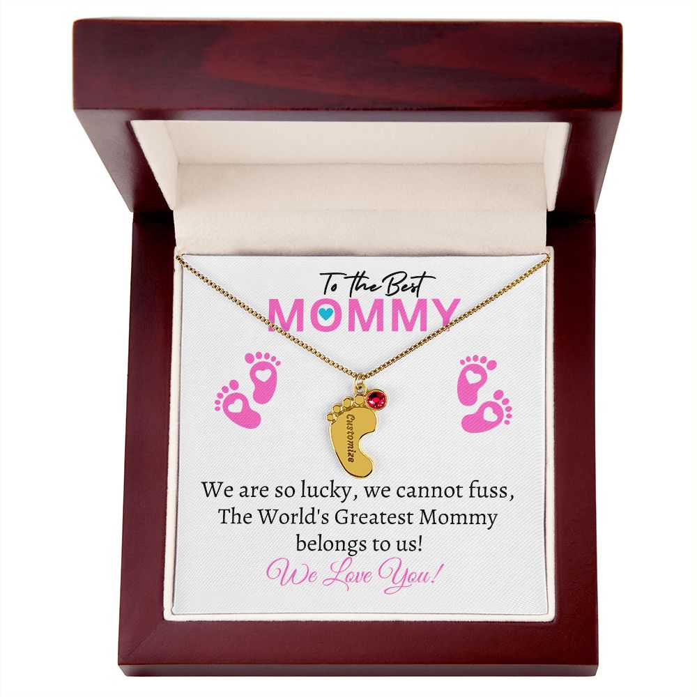 To Our Mommy - We love you (New Mommy / Girl Twins / Triplets/ Quads Card) - Baby Feet Necklace