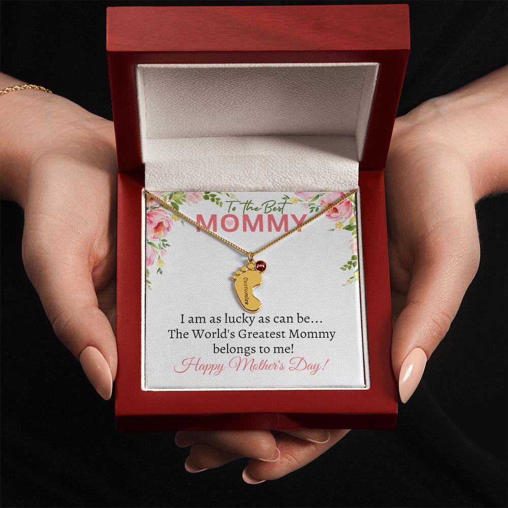 To My Mommy (Lucky White Card) - Customized Baby Feet Necklace