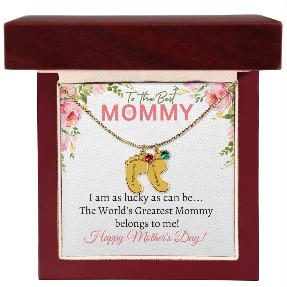 To My Mommy (Lucky White Card) - Customized Baby Feet Necklace