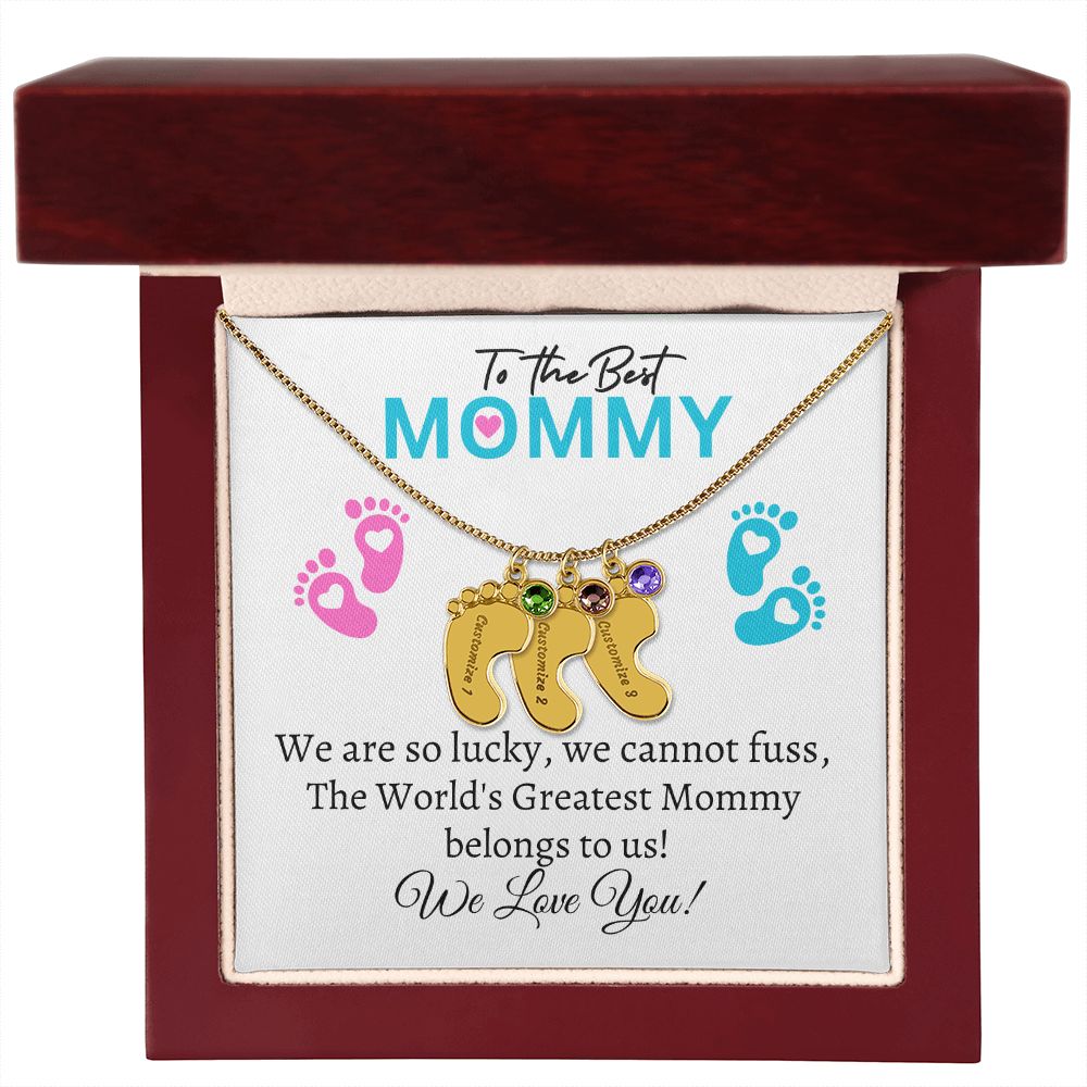 To Our Mommy - We love you ( New Mommy/ Boy / Girl Twins / Triplets/ Quads Card) - Baby Feet Necklace