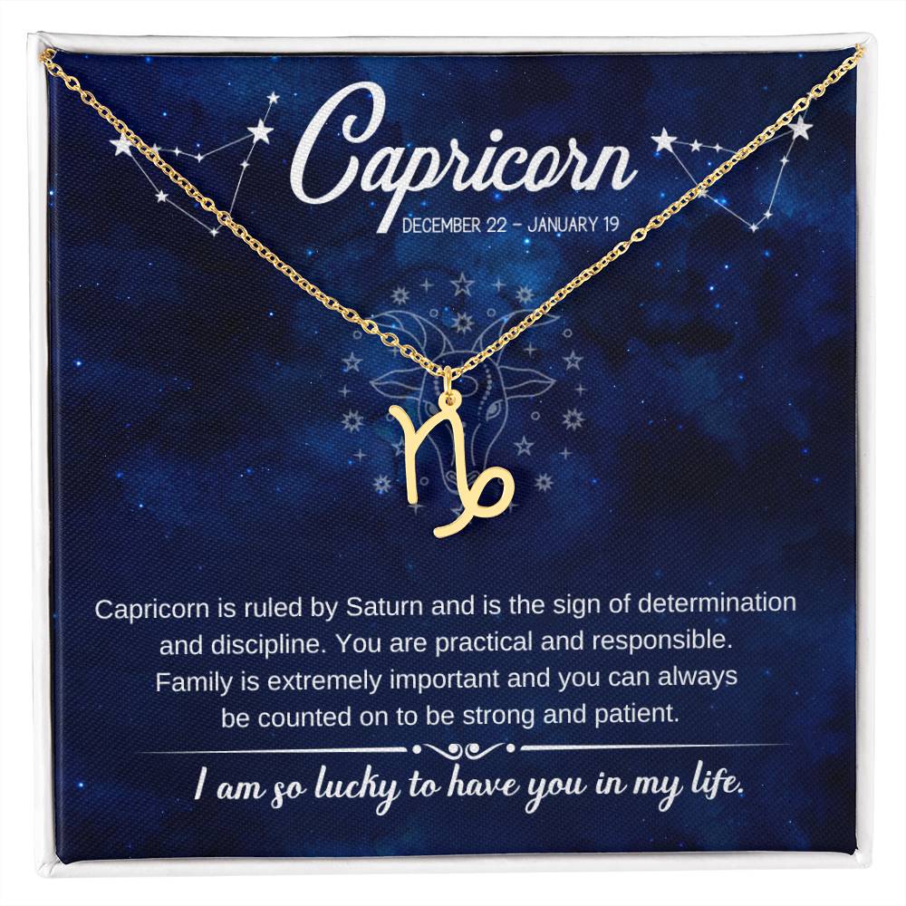 Capricorn December 22 January 19 Zodiac Sign Symbol Necklace