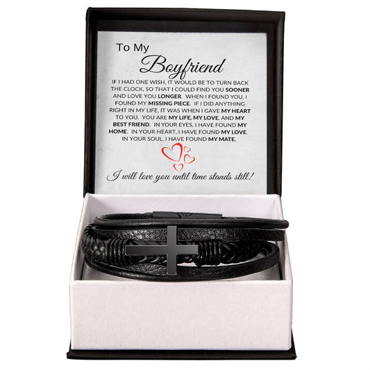 To My Boyfriend(hearts) - Men's Cross Leather Bracelet