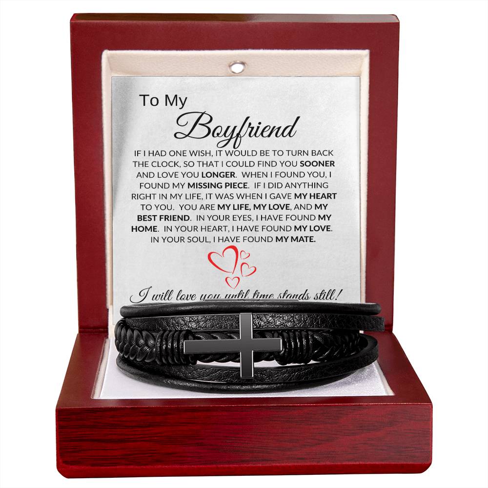 To My Boyfriend(hearts) - Men's Cross Leather Bracelet