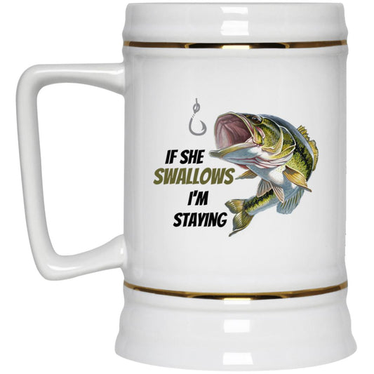 If She Swallows - Green Bass Fish - 22217 Beer Stein 22oz.